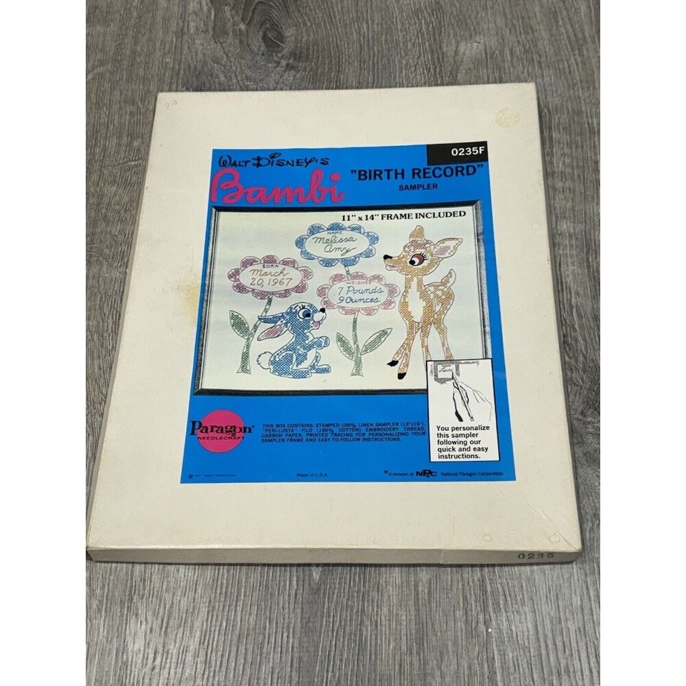 Paragon Needle Kit Walt Disney's Bambi Birth Record 13"x16" Cross Stitch AN